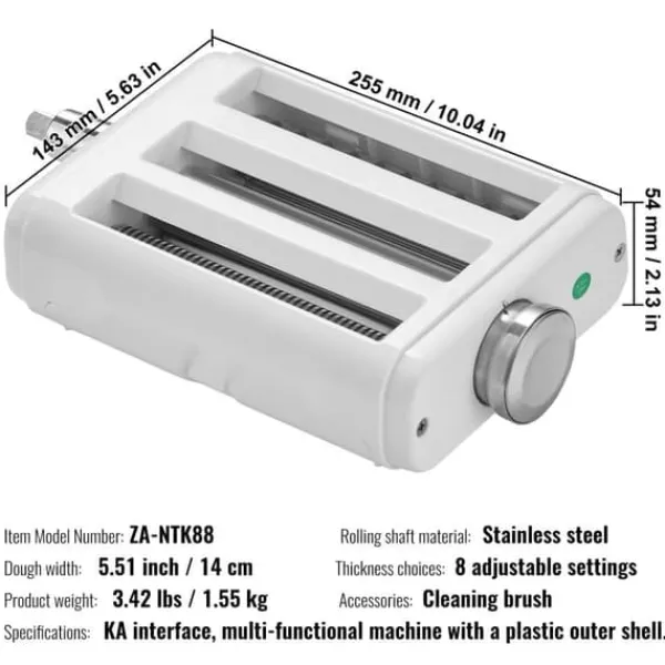Pasta-tilbehør til KitchenAid, 3-i-1 rustfrit stål sæt med pastarulle, spaghetti og fettuccine cutter. Justerbar tykkelse. Online