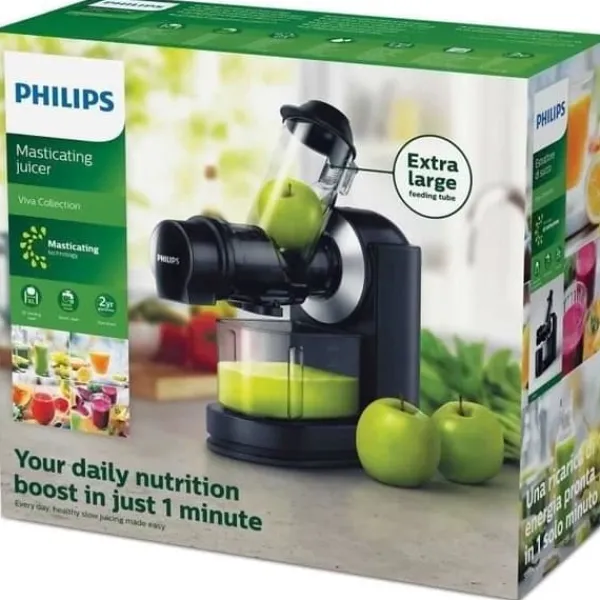 Philips Juicepresser - Nyd Friskpresset Juice Derhjemme>Viva HR1889/70 Juiceekstraktor - XL Chimney - Hurtig rengøring - 1L kande - Sort
