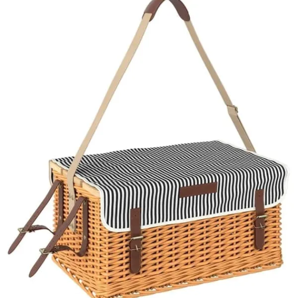 Beholdere Til Mad & Drikkevarer>Picnickurv i pil til 4, tæppe & bestik, flaskeåbner & bord, komplet sæt, lysebrun