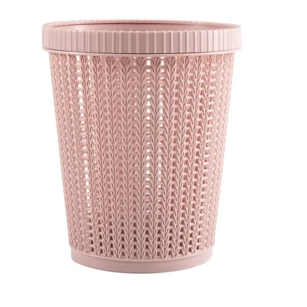 Pink rund imiteret rattan papirkurv - Lågløs affaldsspand til hjemmet Discount