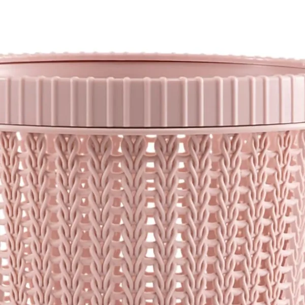 Pink rund imiteret rattan papirkurv - Lågløs affaldsspand til hjemmet Discount