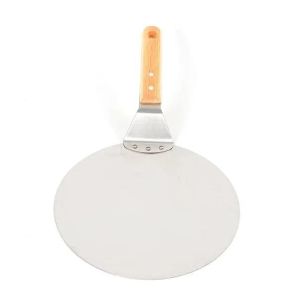 Pizzaspade til pizzaovn - Pizza peel - Rustfrit stål - Træskaft - Flade 25,5 x 30 cm - Længde 43,5 cm - Sølv Hot
