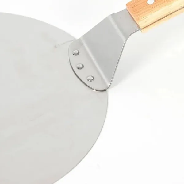 Pizzaspade til pizzaovn - Pizza peel - Rustfrit stål - Træskaft - Flade 25,5 x 30 cm - Længde 43,5 cm - Sølv Hot
