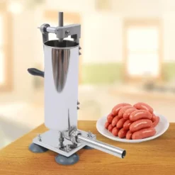 Pølsestopper - Pølsefylder Manuel Vertikal - 3 L / 2,7 kg Kapacitet - Rustfrit Stål - Sæt Med 4 Stålrør + 7 PE-Tragte - Sølvgrå Outlet