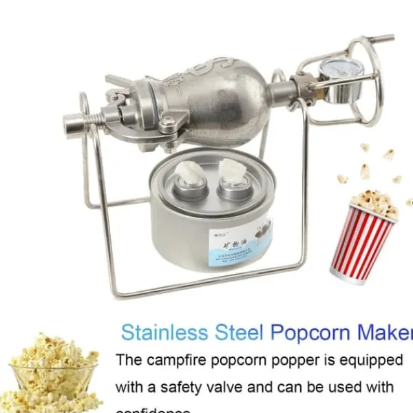 Popcornmaskiner>Popcornmaskine - Manuel popcorngryde - Rustfrit stål - Til komfur og åben flamme - Tyk bund - Mini