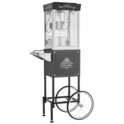 Popcornmaskiner>Popcornmaskine med vogn, 0,2 kg rustfrit stålkedel, sort, kommerciel