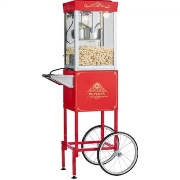 Popcornmaskine med vogn, 0,2 kg rustfri stålkedel, rød, kommerciel Sale