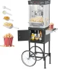 Popcornmaskine med Vogn, Rustfrit Stål Elkedel, 800W, 48 Kopper/Portion, 2-Knaps, Glasvæg, Pc-Dør, Sort Outlet