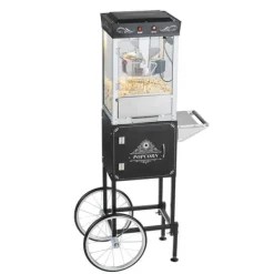 Popcornmaskine med Vogn, Rustfrit Stål Elkedel, 800W, 48 Kopper/Portion, 2-Knaps, Glasvæg, Pc-Dør, Sort Outlet