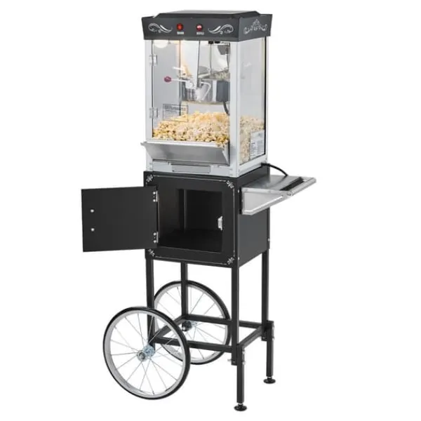 Popcornmaskine med Vogn, Rustfrit Stål Elkedel, 800W, 48 Kopper/Portion, 2-Knaps, Glasvæg, Pc-Dør, Sort Outlet