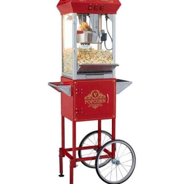 Popcornmaskiner>Popcornmaskine med vogn, 61x41x139,5 cm, rød, hærdet glas