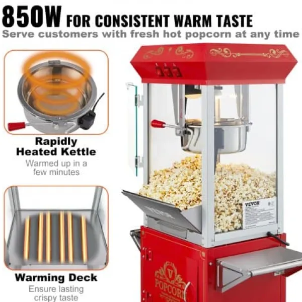 Popcornmaskiner>Popcornmaskine med vogn, 61x41x139,5 cm, rød, hærdet glas