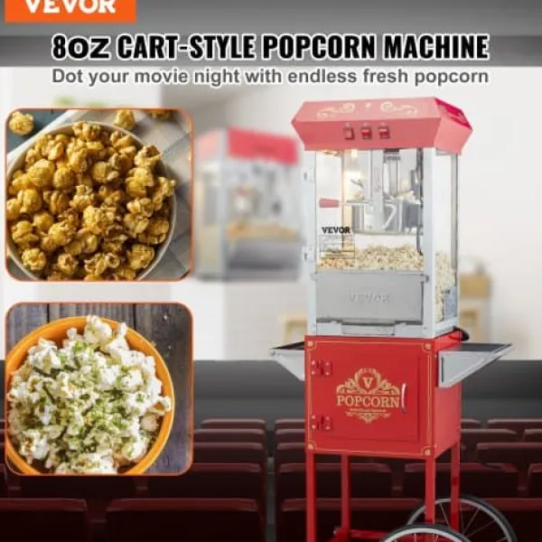 Popcornmaskiner>Popcornmaskine med vogn, 61x41x139,5 cm, rød, hærdet glas