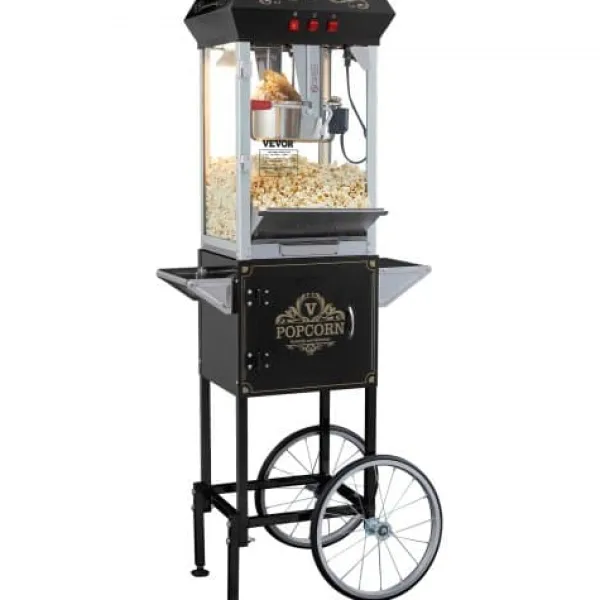 Popcornmaskine med vogn, 61x41x139,5 cm, sort, hærdet glas Outlet