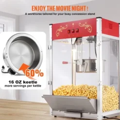 Popcornmaskine 1615W, 16 Oz, bordplade-hjemmaskine i rød, hurtig opvarmning, perfekt til film-aftener og fester. Best