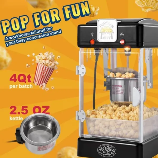 Popcornmaskiner>Popcornmaskine 300W, 2,5 Oz bordpladepopcornmaskine, hurtig opvarmning, nem at bruge, sort design.