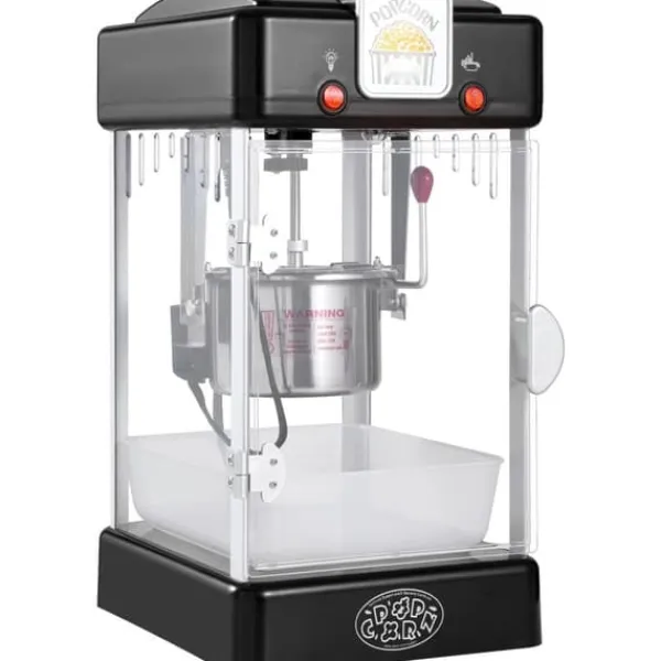 Popcornmaskiner>Popcornmaskine 300W, 2,5 Oz bordpladepopcornmaskine, hurtig opvarmning, nem at bruge, sort design.