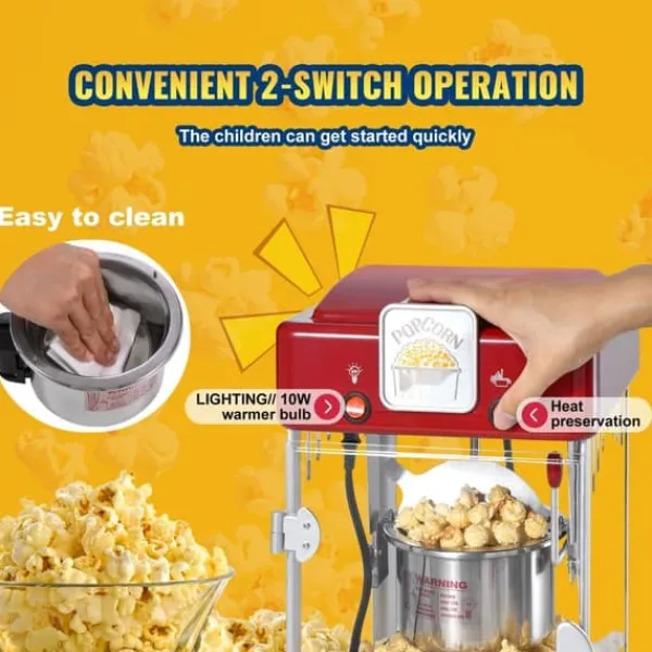 Popcornmaskiner>Popcorn-maskine 300W, 2,5 oz bordmodel, hurtig opvarmning, rød popcornpopper til hjemmebiograf.