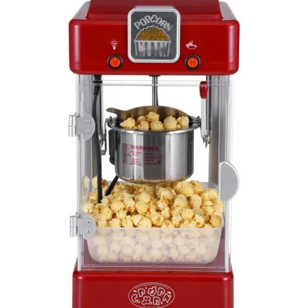 Popcornmaskiner>Popcorn-maskine 300W, 2,5 oz bordmodel, hurtig opvarmning, rød popcornpopper til hjemmebiograf.