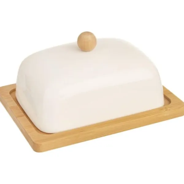 PORCELÆN BAMBUS SMØRFAD, HVID Clearance