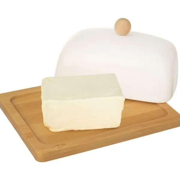 PORCELÆN BAMBUS SMØRFAD, HVID Clearance