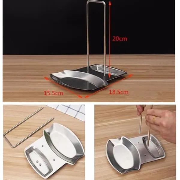 Skeholder>Praktisk skeholder og grydelågsholder Redskabsholder Rustfrit stål Grydedæksel Låghylde Stativ Skeholder