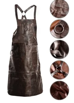 PREMIUM LÆDER FORKLÆDE GRILL / GRILL / BARISTA / KOK / FRISØR FORKLÆDE BRUN VINTAGE Hot