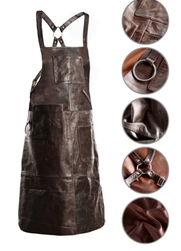 PREMIUM LÆDER FORKLÆDE GRILL / GRILL / BARISTA / KOK / FRISØR FORKLÆDE BRUN VINTAGE Hot