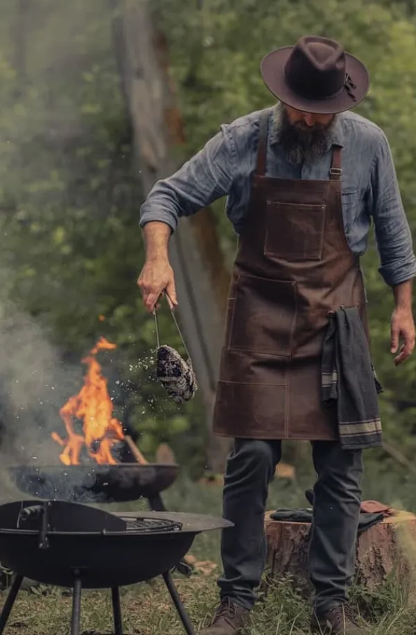 PREMIUM LÆDER FORKLÆDE GRILL / GRILL / BARISTA / KOK / FRISØR FORKLÆDE BRUN VINTAGE Hot