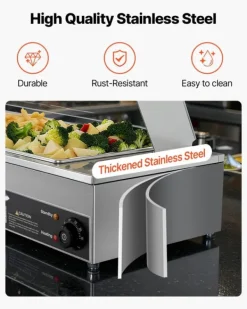 Professionel buffetvarmer - Elektrisk bain-marie - Bordmodel - 1500 W - 3 x GN 1/2 bakker - Glaslåg - Rustfrit stål