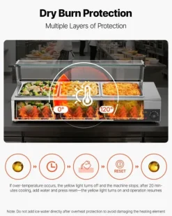 Professionel buffetvarmer - Elektrisk bain-marie - Bordmodel - 1500 W - 3 x GN 1/2 bakker - Glaslåg - Rustfrit stål