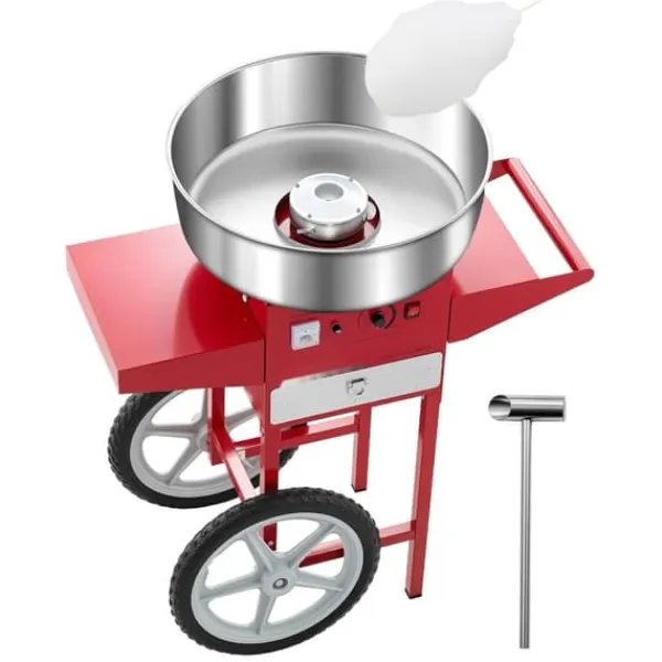 Maskiner Til Candyfloss>Professionel Candyflossmaskine, Sukkertrådsmaskine med Vogn, 1000W, Rød Farve