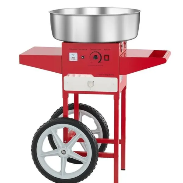 Maskiner Til Candyfloss>Professionel Candyflossmaskine, Sukkertrådsmaskine med Vogn, 1000W, Rød Farve