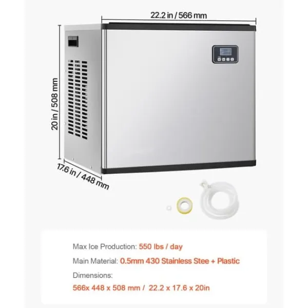 Isproducenter>Professionel Ismaskine, 550 LBS/24 timer, 300 LBS Opbevaringsbeholder, Automatisk Selvrensning