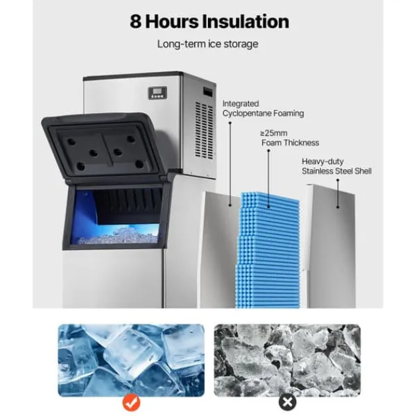 Professionel Ismaskine, 550 LBS/24 Timer, Med 300 LBS Opbevaringsbeholder, Automatisk Selvrensning Hot
