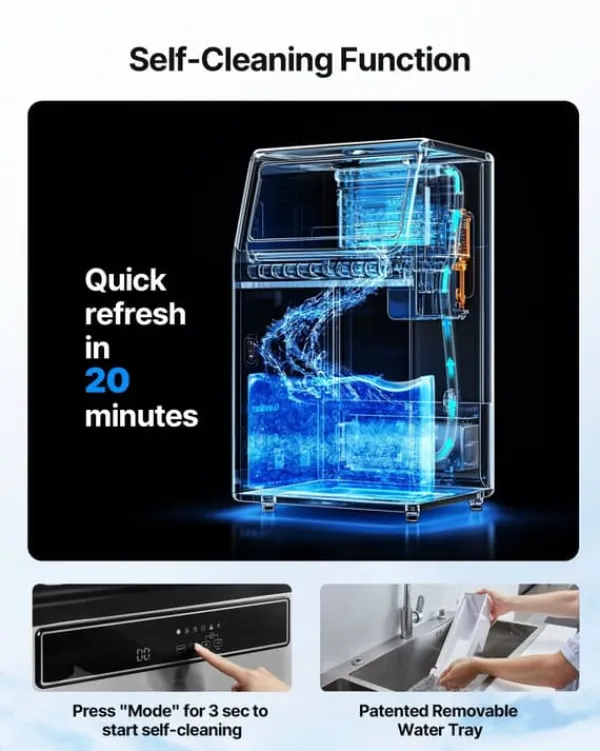 Isproducenter>Professionel isterningsmaskine - Underskabsmodel - 59 kg/døgn - 15 kg Opbevaring - 45 terninger/cyklus - LED-display - Selvrensende - Rustfrit stål