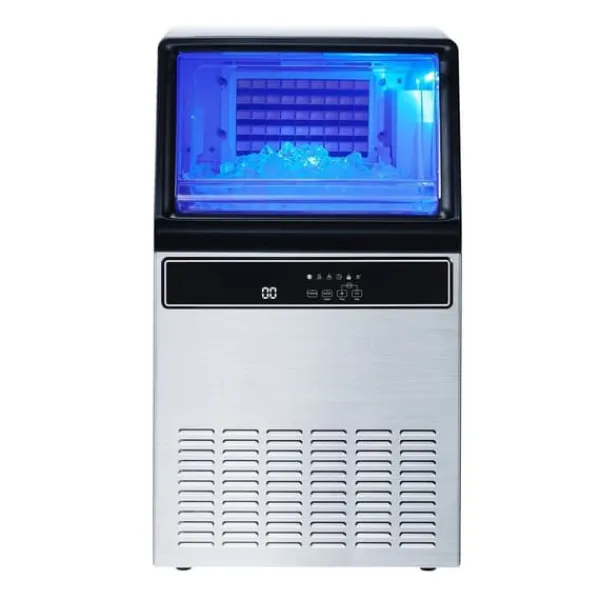 Isproducenter>Professionel isterningsmaskine - Underskabsmodel - 59 kg/døgn - 15 kg Opbevaring - 45 terninger/cyklus - LED-display - Selvrensende - Rustfrit stål
