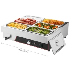 Professionel madvarmer - Elektrisk bain marie - 1500 W - Rustfrit stål - 6 beholdere med låg - Hurtig opvarmning - Bordmodel New