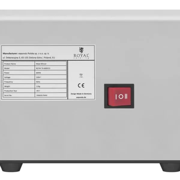 Madkværne & Kødhakker>Professionel ulvekødhakker 70 kg/t 230V Royal Catering RCFW 70-600ECO