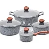PROMIS Grydesæt GRANITE, gryde 16 cm, gryder 20, 24, 28 brune håndtag Sale