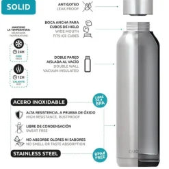 Beholdere Til Mad & Drikkevarer>Quokka Solid - Stainless steel double wall vacuum insulated water bottle, portable thermos 510 ml (Jet Black)