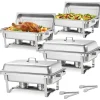 Rektangulære varmefade - 4-pak chafing dish - Stor 9,91 l pr. fad - Rustfrit stål - Komplet sæt med låg, brændstofholder og tænger - Buffetvarmer Sale