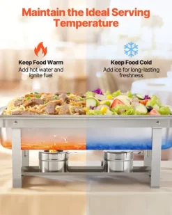 Rektangulære varmefade - 4-pak chafing dish - Stor 9,91 l pr. fad - Rustfrit stål - Komplet sæt med låg, brændstofholder og tænger - Buffetvarmer Sale