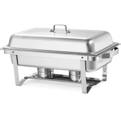 Rektangulære varmefade - 4-pak chafing dish - Stor 9,91 l pr. fad - Rustfrit stål - Komplet sæt med låg, brændstofholder og tænger - Buffetvarmer Sale