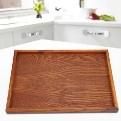 Rektangulært træ tebakke serveringsbord tallerken snacks mad opbevaringsskål til hotelhjem (35*24cm) Best