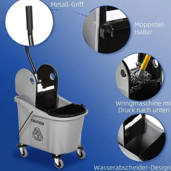 Rengøringsvogn 36 L med vrider, grå, 54×41×91,5 cm New
