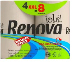 Renova Ole toiletpapir! Økologisk 25,7m 2-lags 220 ark 4 ruller Outlet