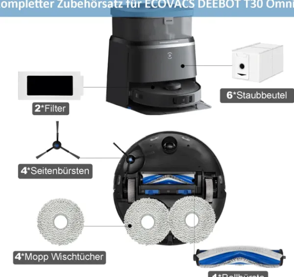 Støvsugertilbehør>Reservedelssæt til Ecovacs Deebot T30 Omni, T30 Pro Omni, T30 Max