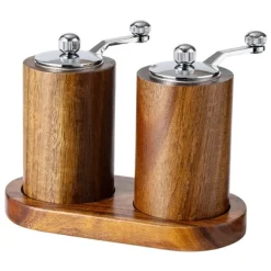 Salt- & Peberstrøere>Retro Farve Acacia Træ 8-Formet Base Manuel Peberkværn Sæt - Perfekt til Krydderier