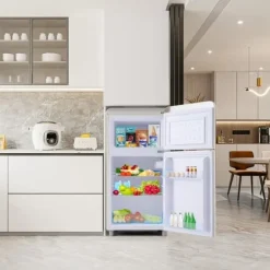Retro Køleskab, Dobbeltdør, 72L køleskab, 21L fryser, 120 kWh/år, LED-lys, Flerfarvet, Energiklasse E Outlet